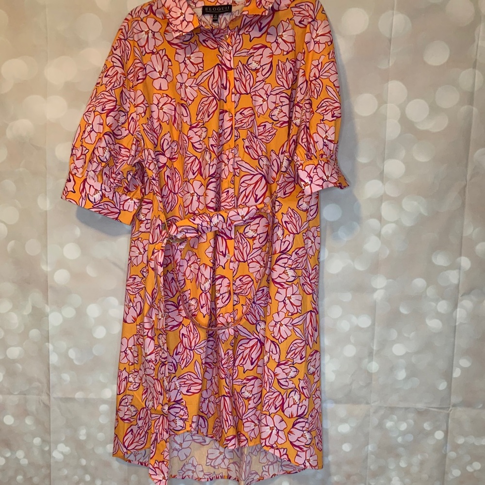 Puff sleeve dress with belt